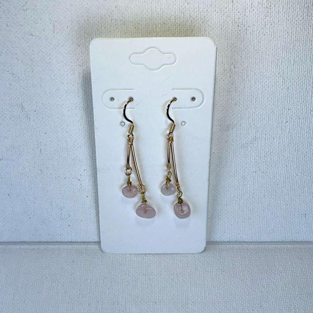 Handmade Genuine Rose Quartz Gemstone Golden Bars Dangle Gold Plated Earrings 20$